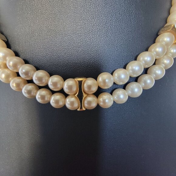 Vintage Napier Gold-Toned Faux Pearl Double Strand Necklace Bracelet Earring Set - Picture 4 of 16